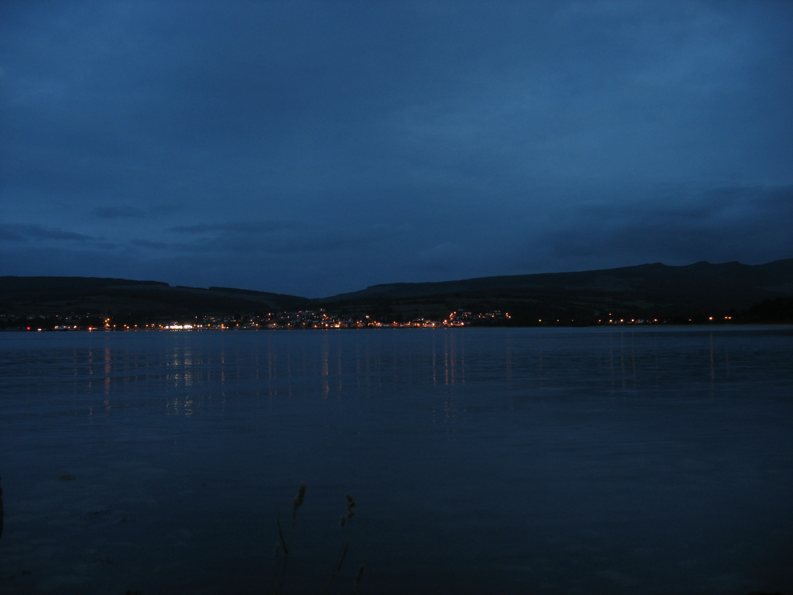 Brodick Bay lit up at night