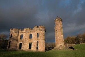 Morning sun lighting up the Eglinton Castle ruins