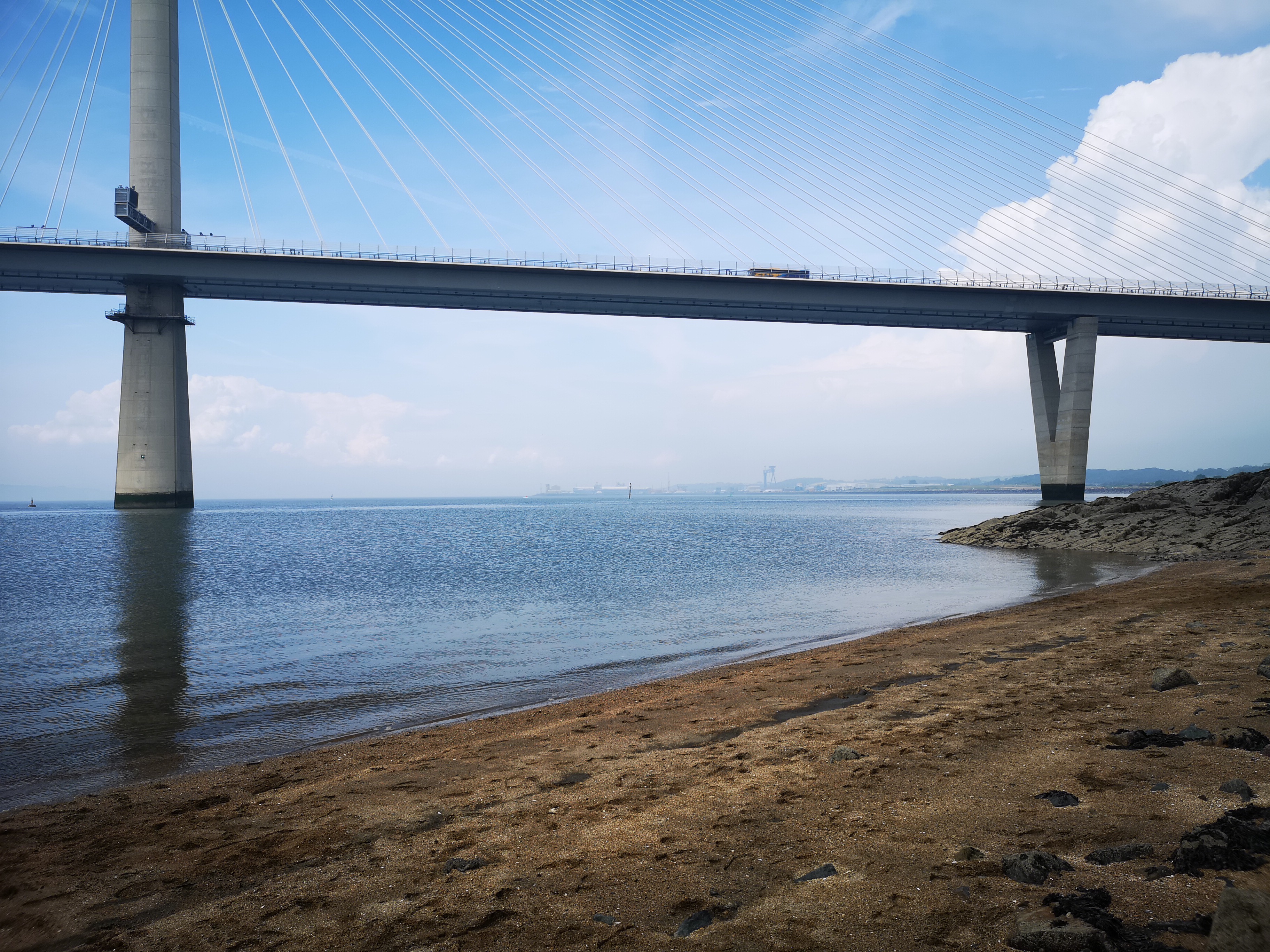 View from beach across to the Queensferry Crossing