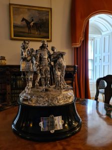 Silver tropy of horse, knight and lady