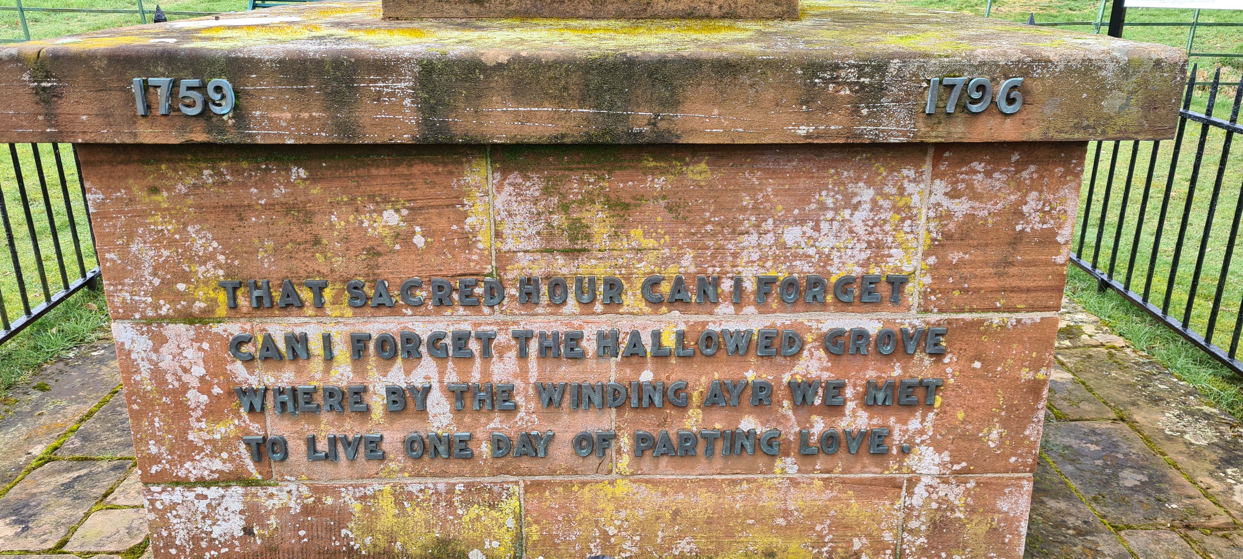 Highland Mary Monument inscription