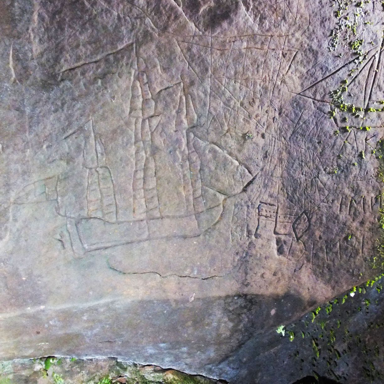 18th Century ship carving at the entrance to Ossian's Cave