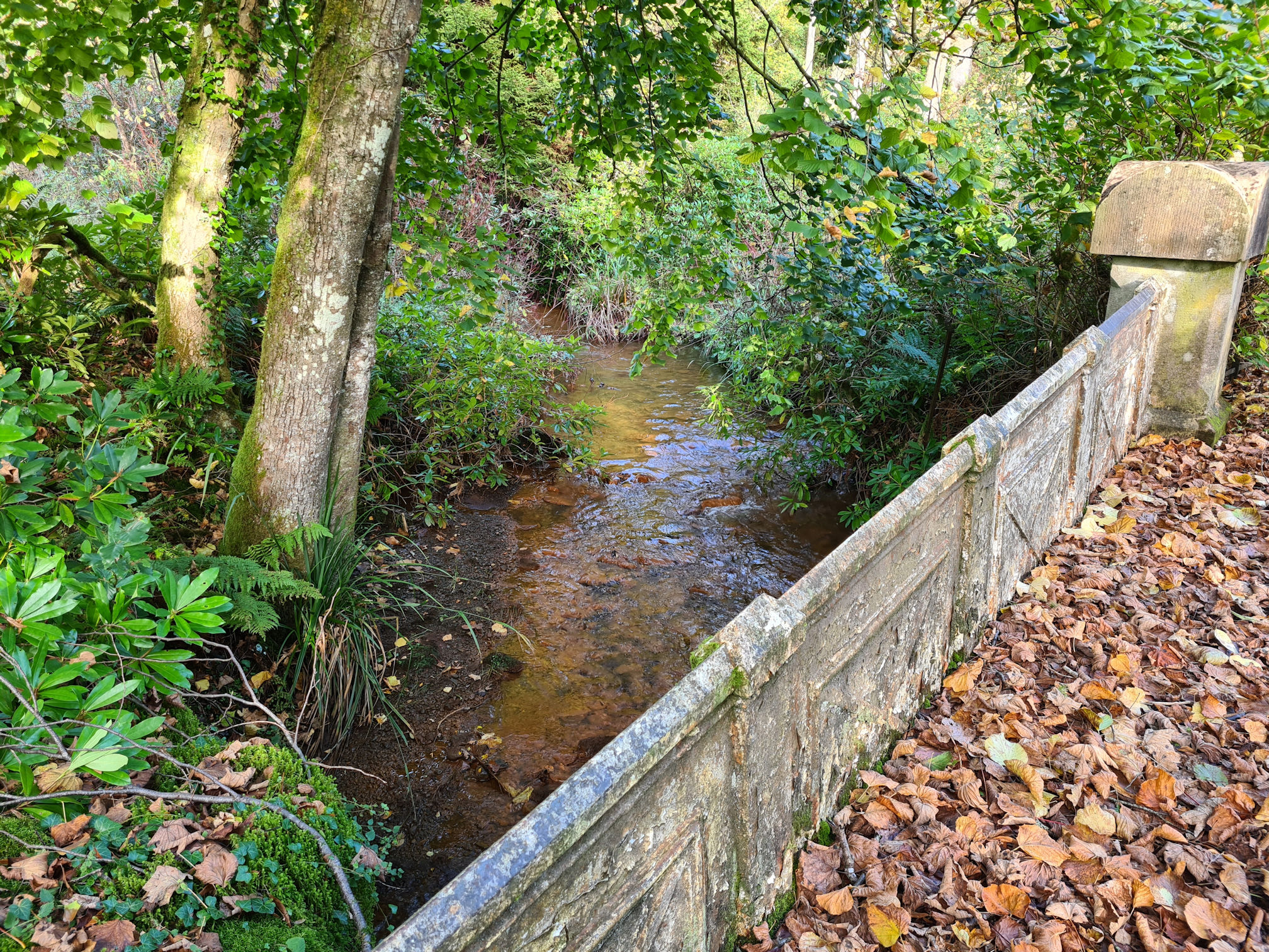 Small concrete bridge across the Stottencleugh Burn where the water flows into Glenbuck Loch