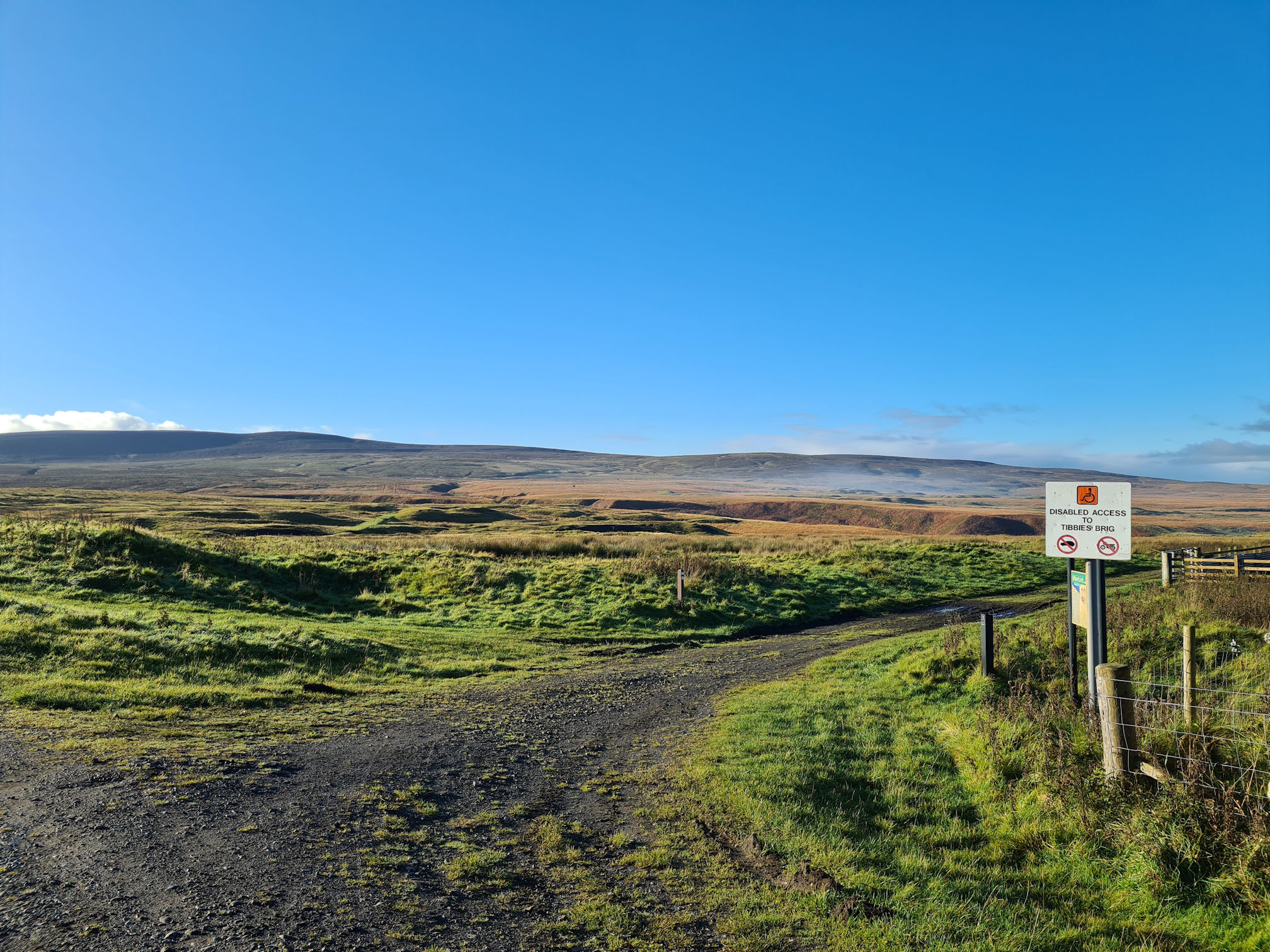 Path to Tibbies' Brig, River Ayr Way, Muirkirk, mist is lying low across the land