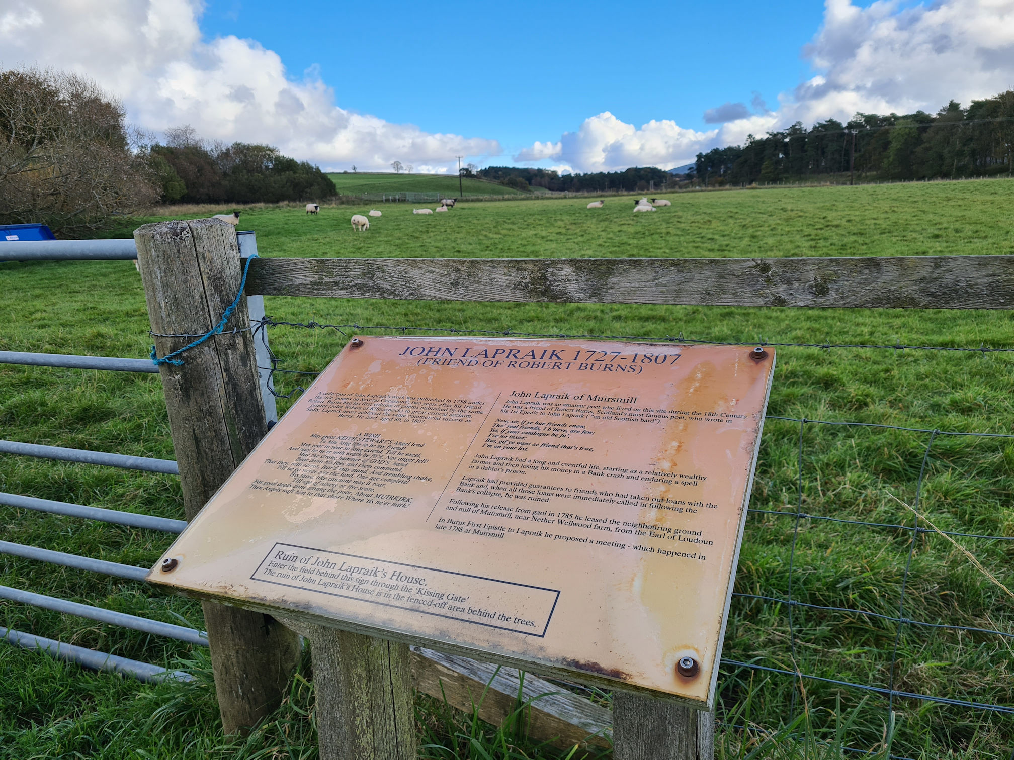 Information sign about John Lapraik, poet and friend of Robert Burns