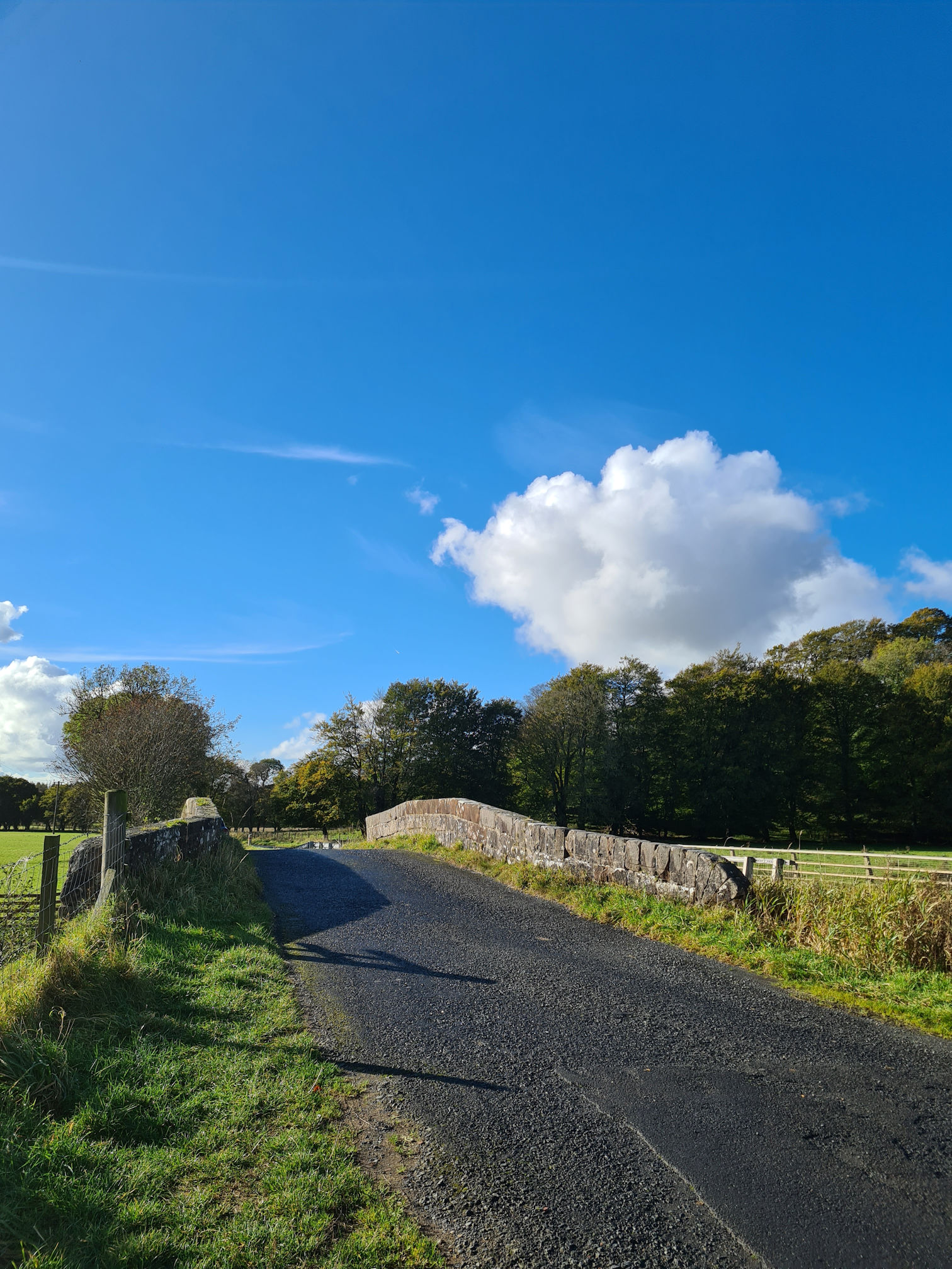 Old road and stone bridge ahead