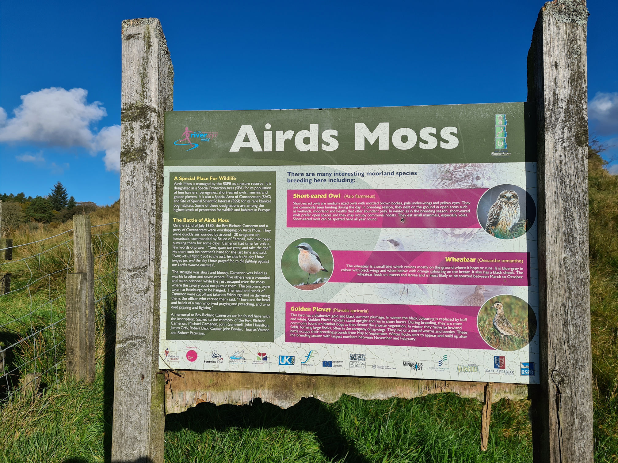 Information sign about the Battle of Airds Moss and the wildlife in this area