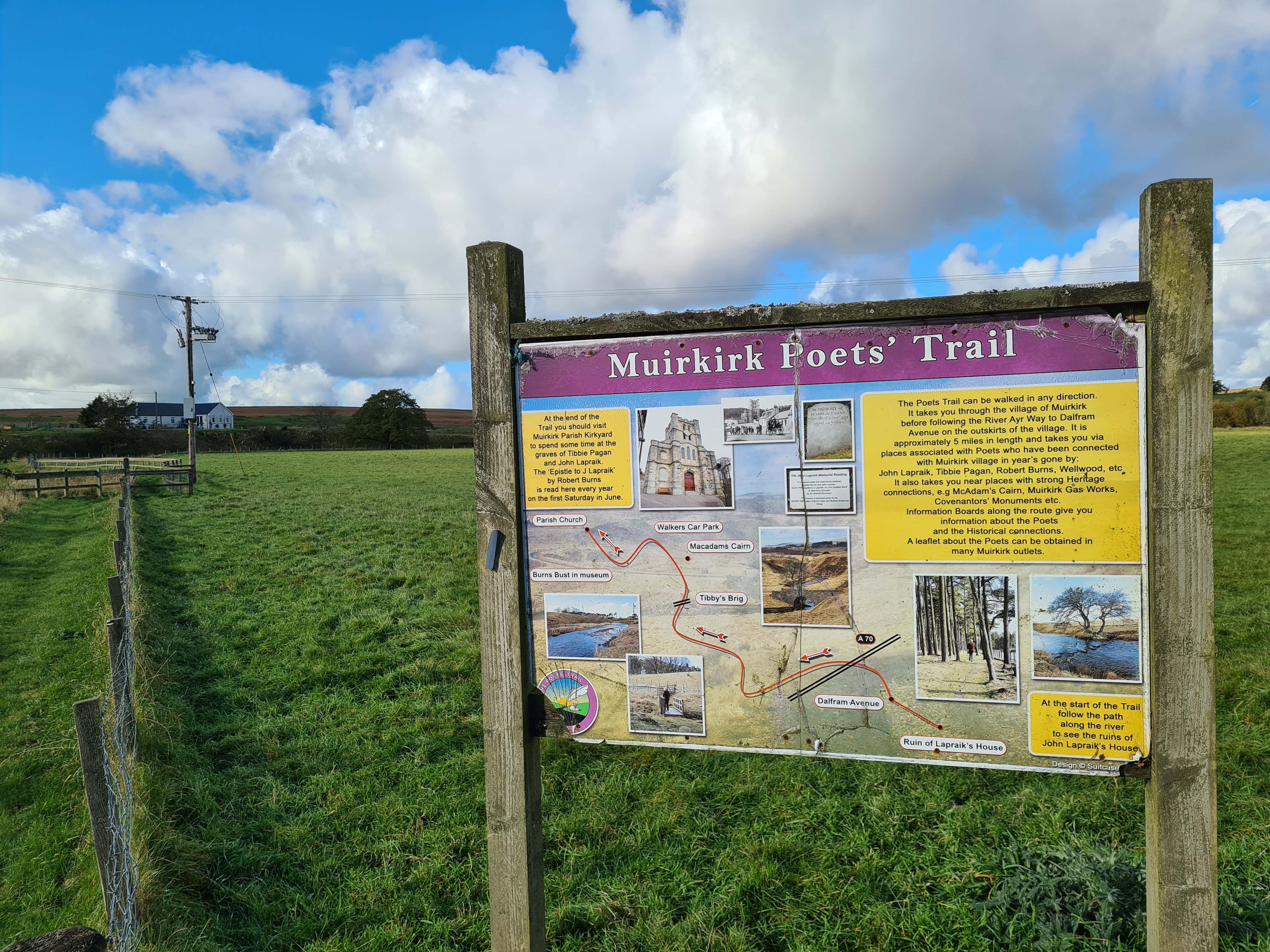 Information signpost about the Muirkirk Poets' Trail
