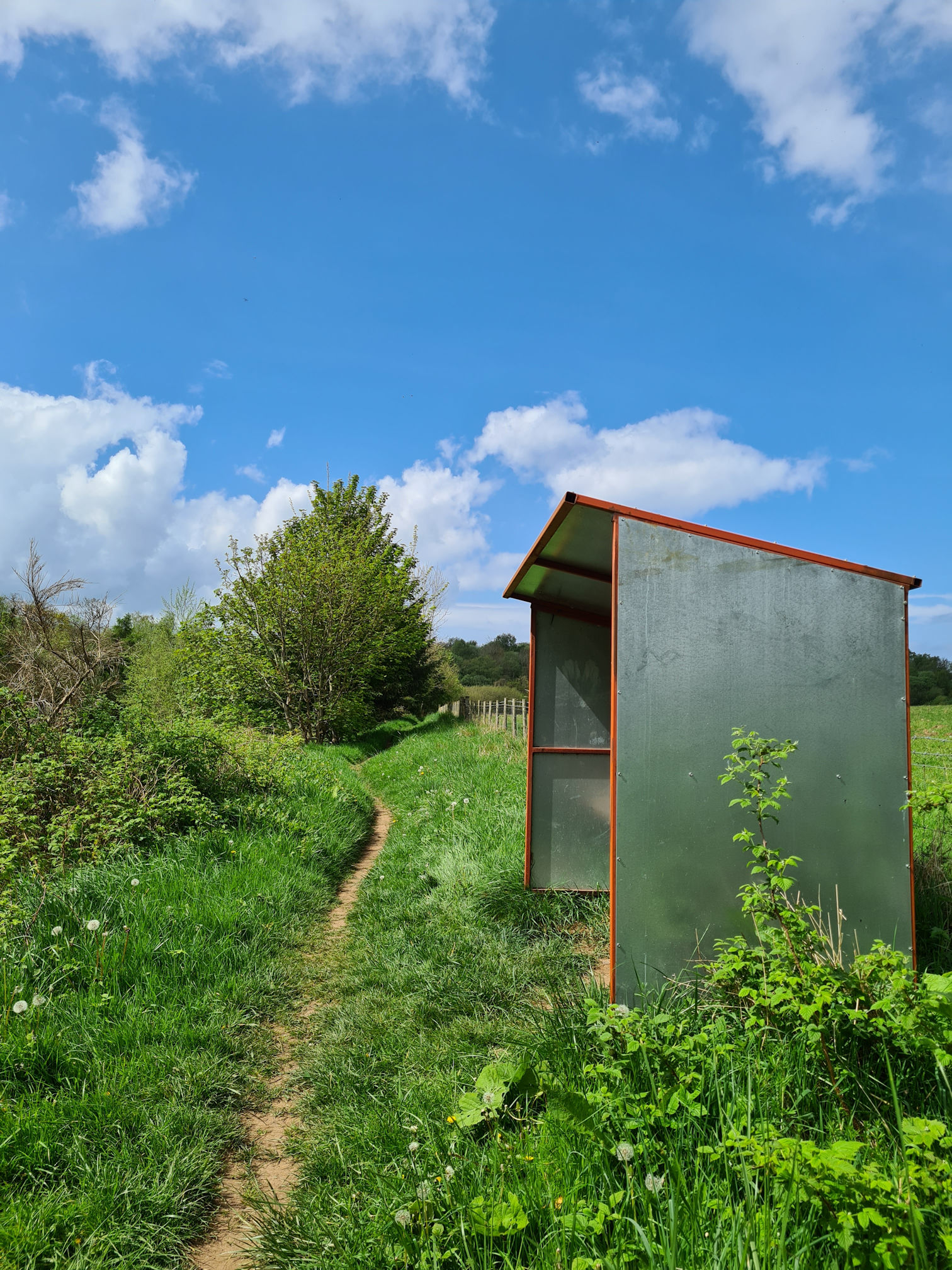 Path and metal hut for shelter