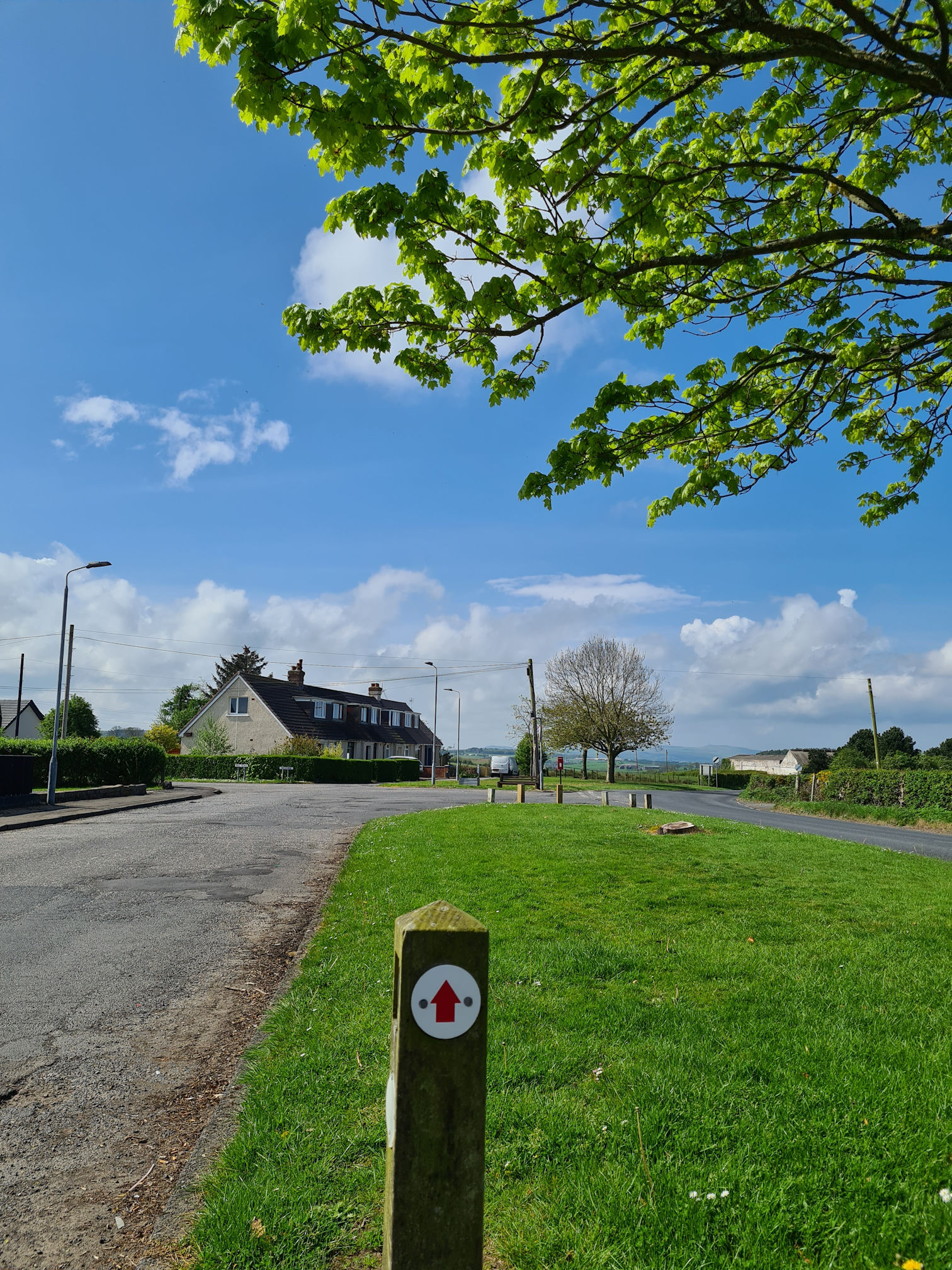 Red arrow signposting what way to walk for the River Ayr Way