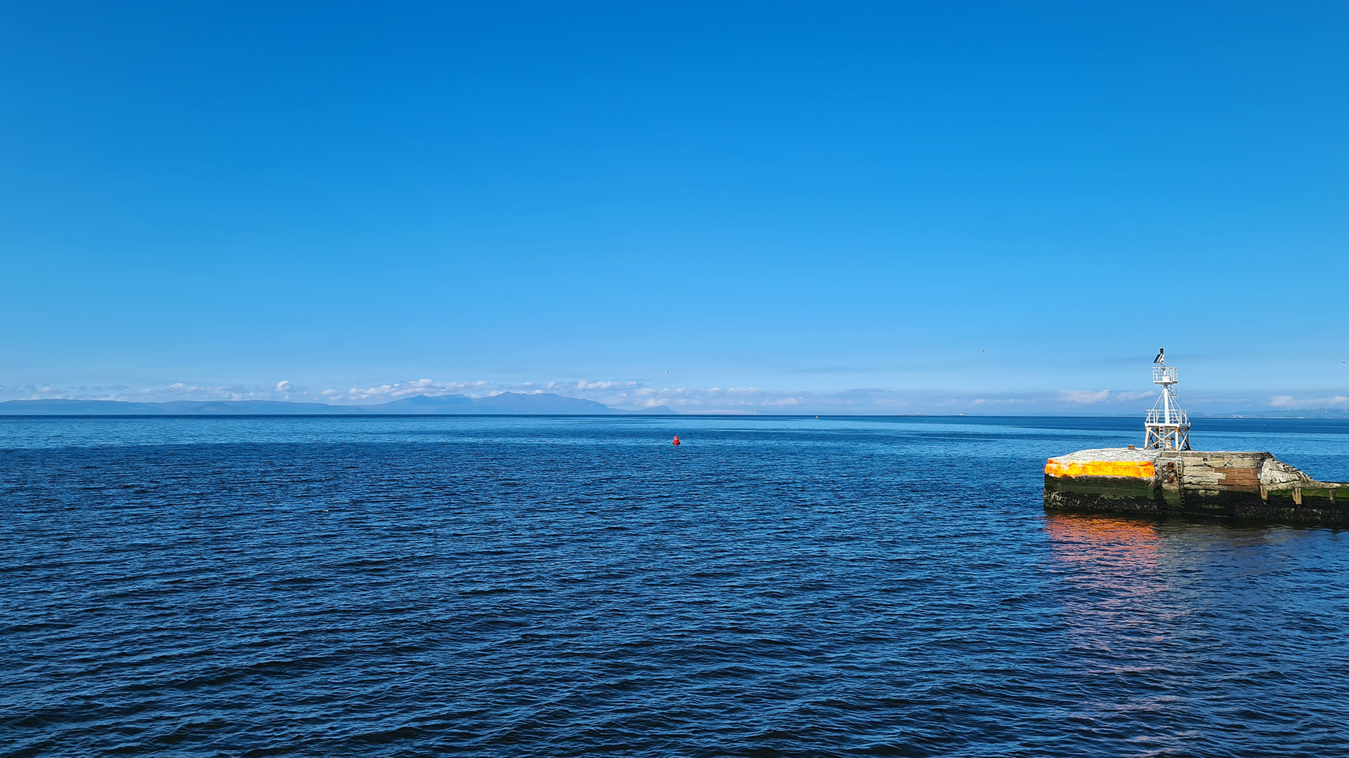 View of the sea and Isle of Arran from Ayr South Pier