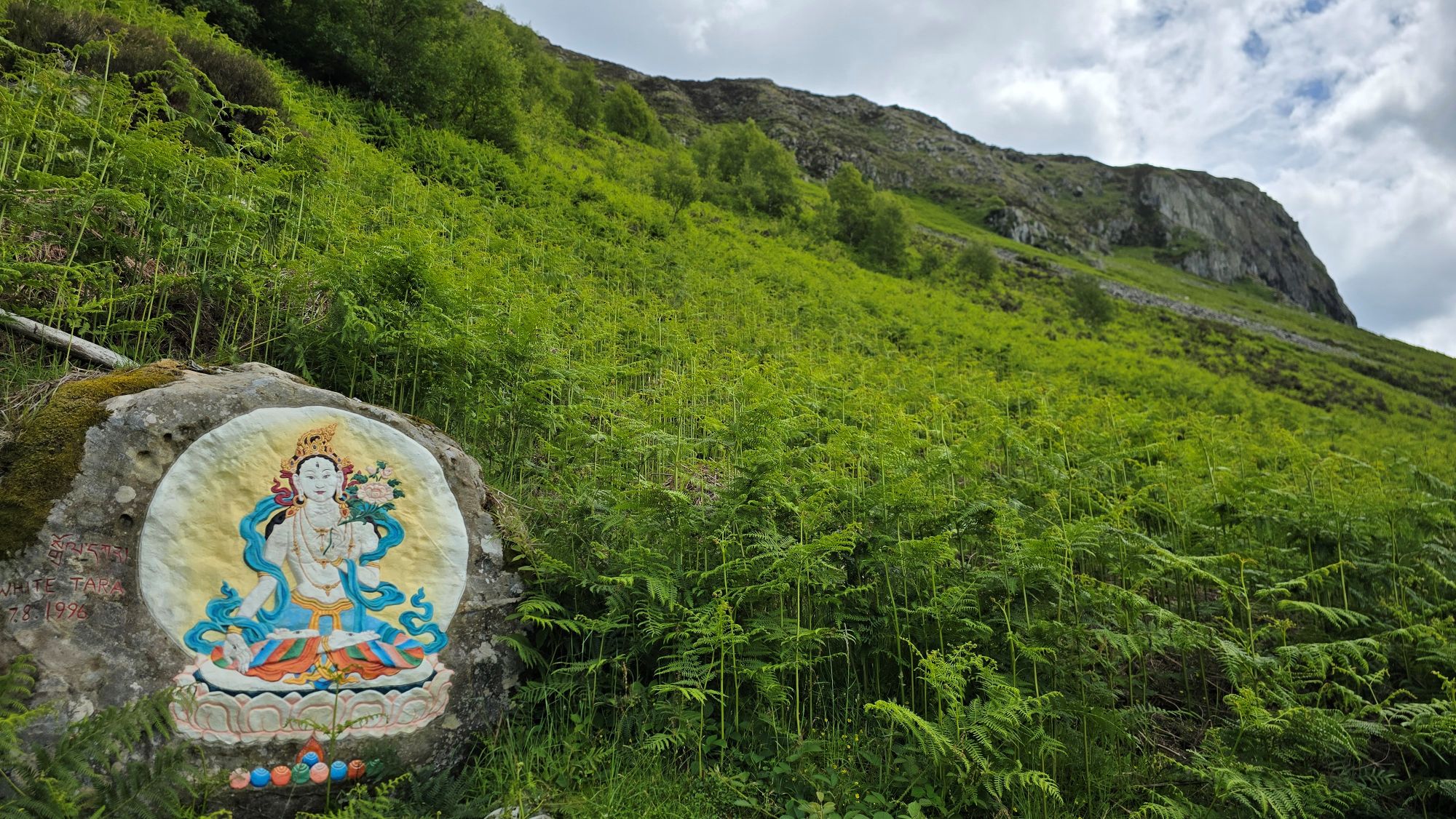White Tara Tibetan Buddhist rock painting