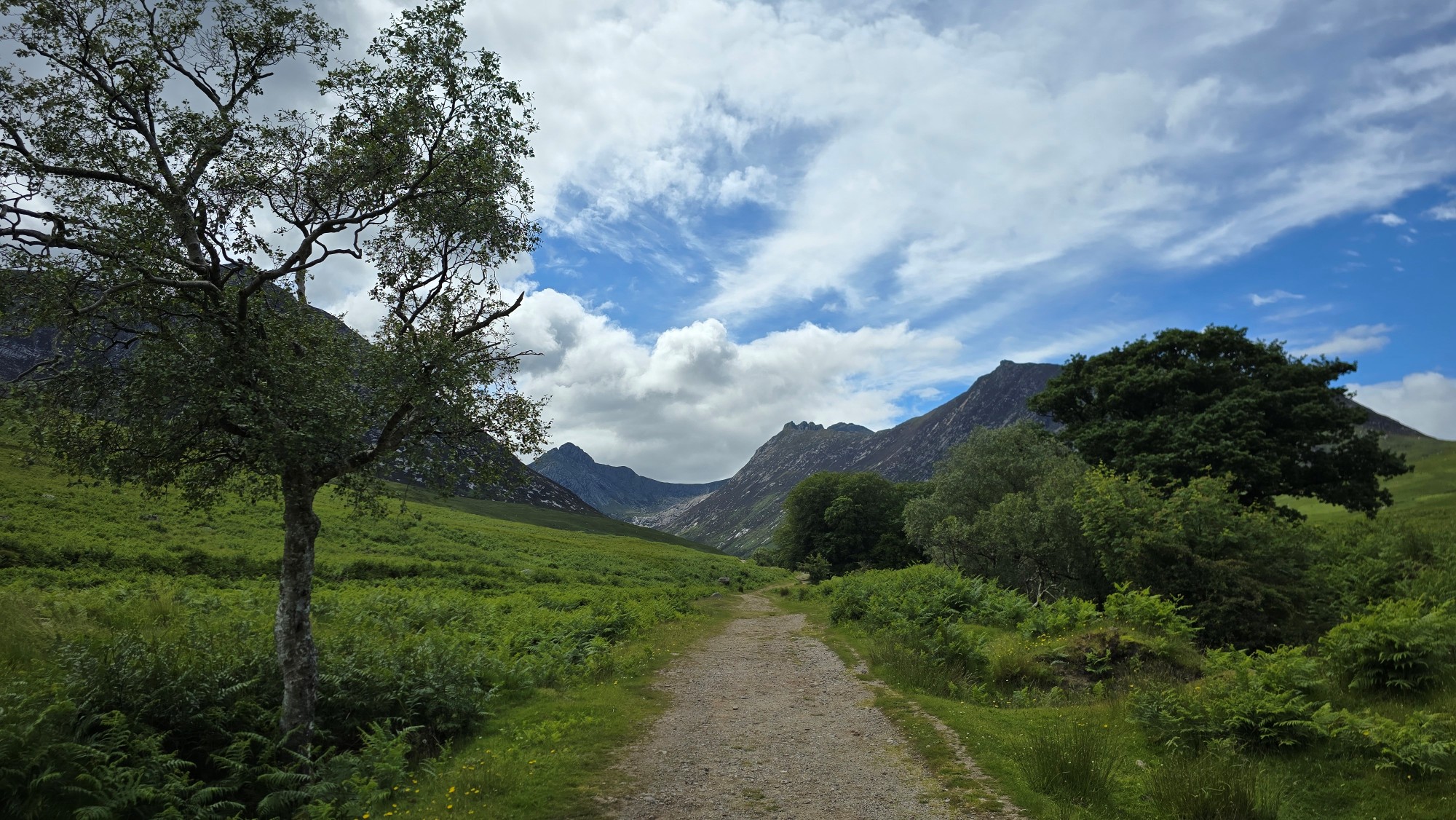 Path leading to Glen Sannox with mountains in the distance
