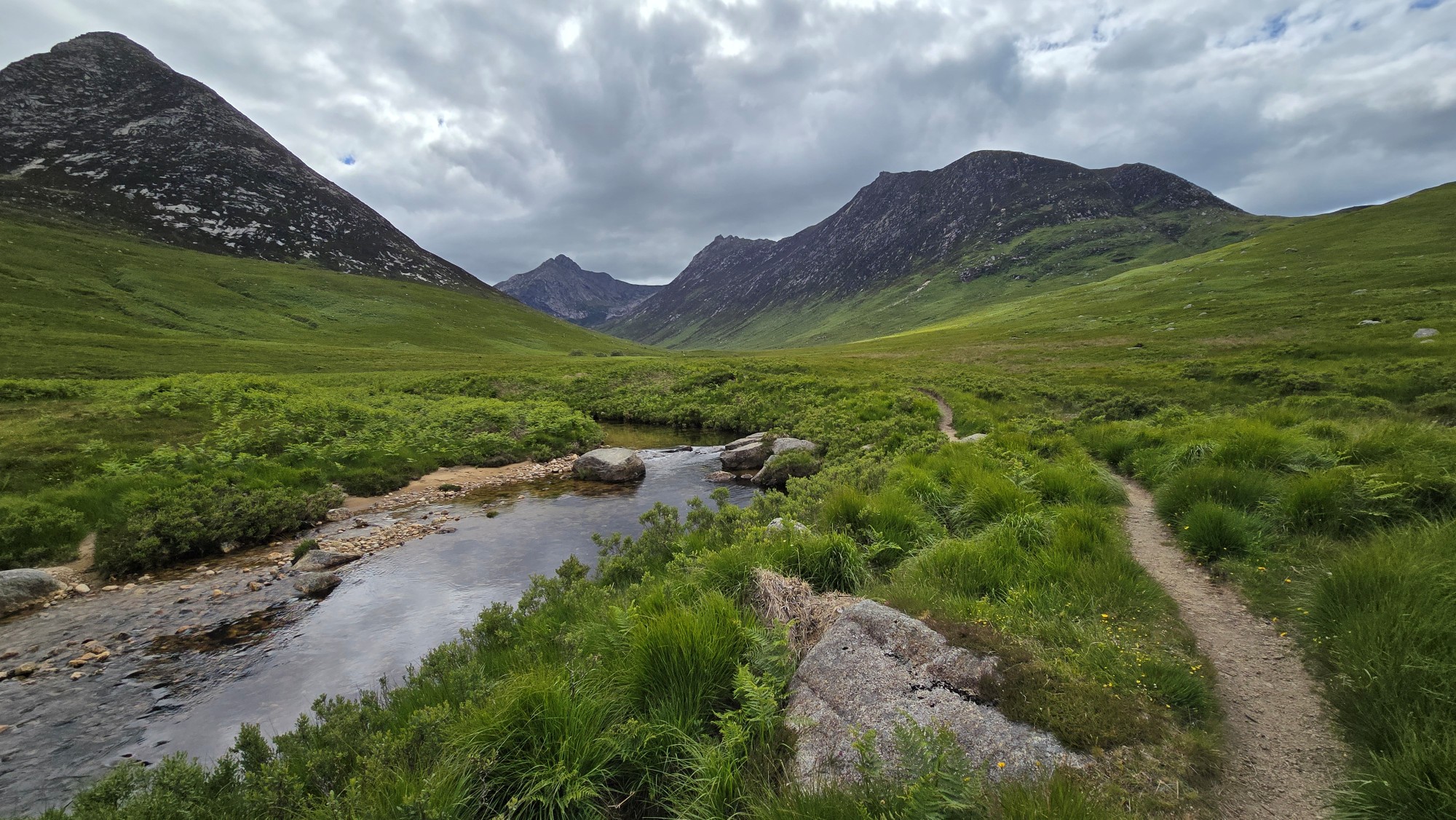 Sannox Burn on the left and a footpath beside it leading into the glen
