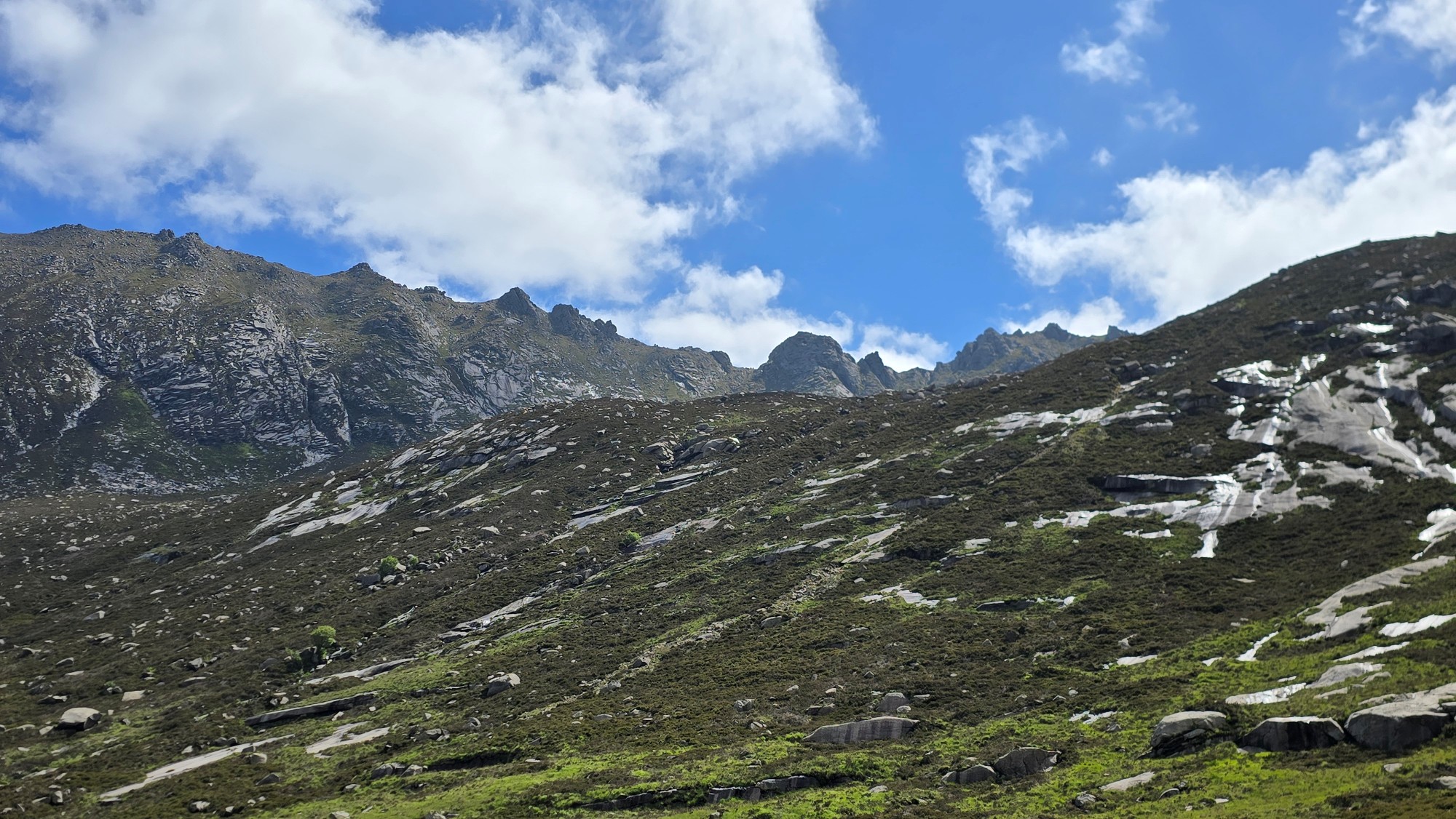 View of a peaky mountain ridge
