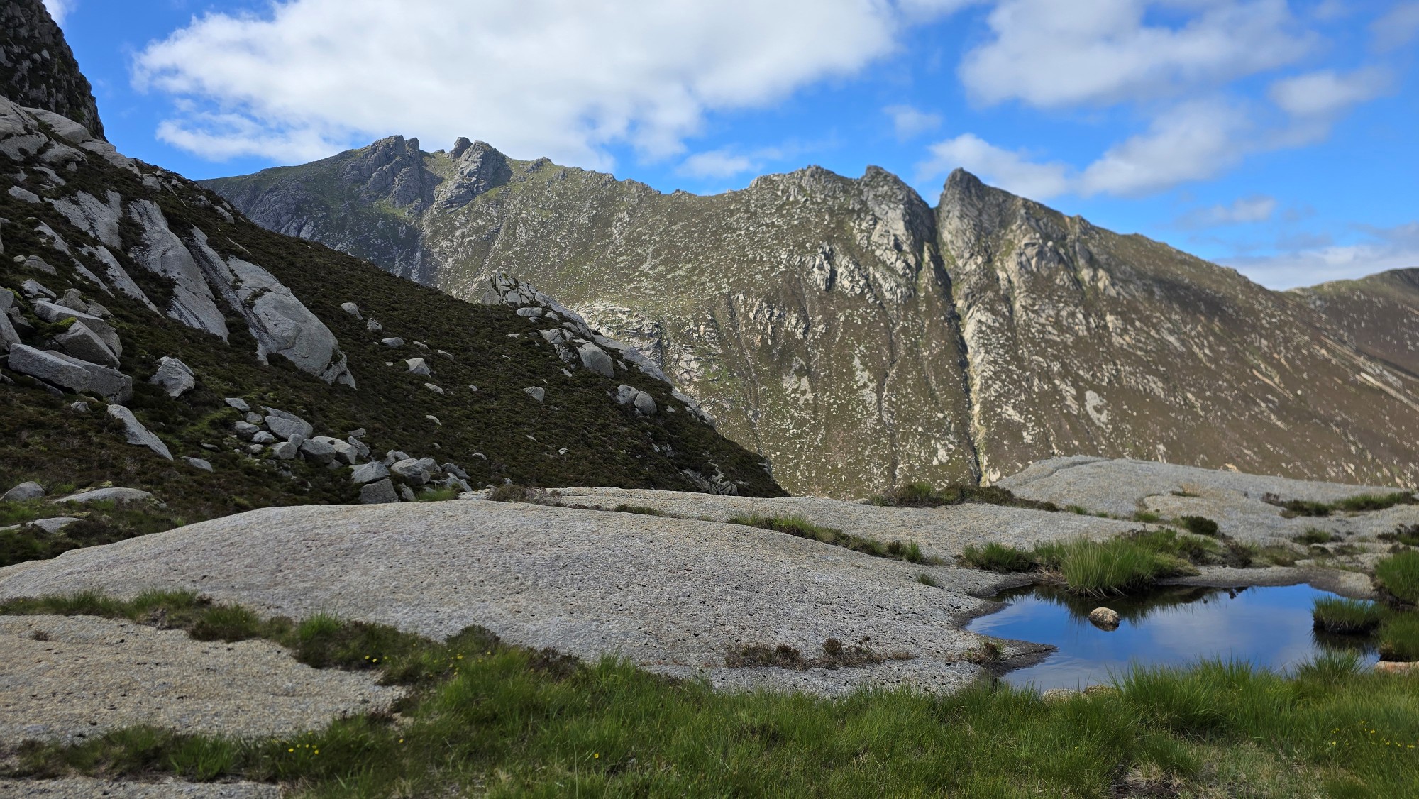 Mountain views and a puddle of water