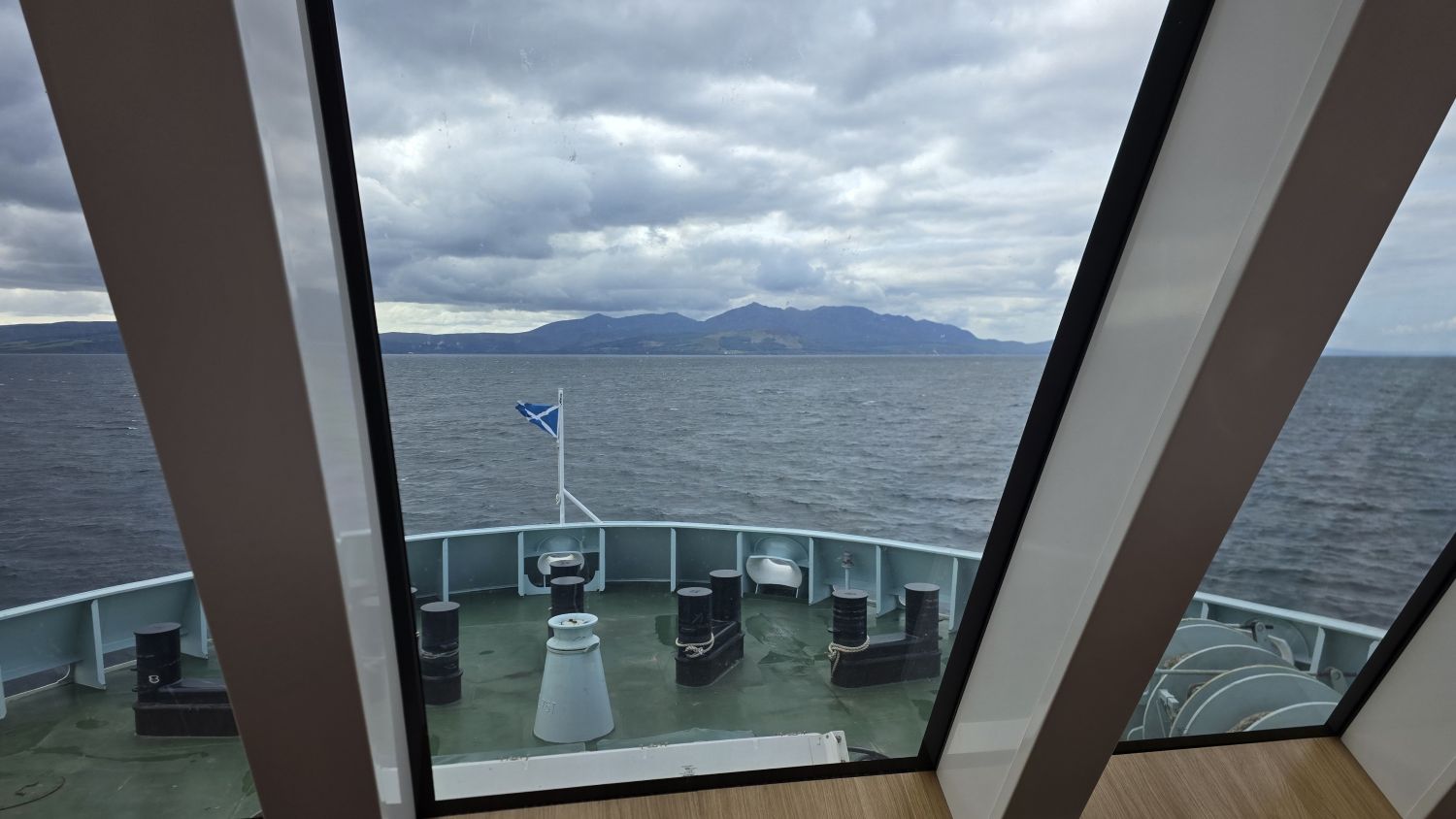 View of the sea and and the Isle of Arran from the lounge on the ferry