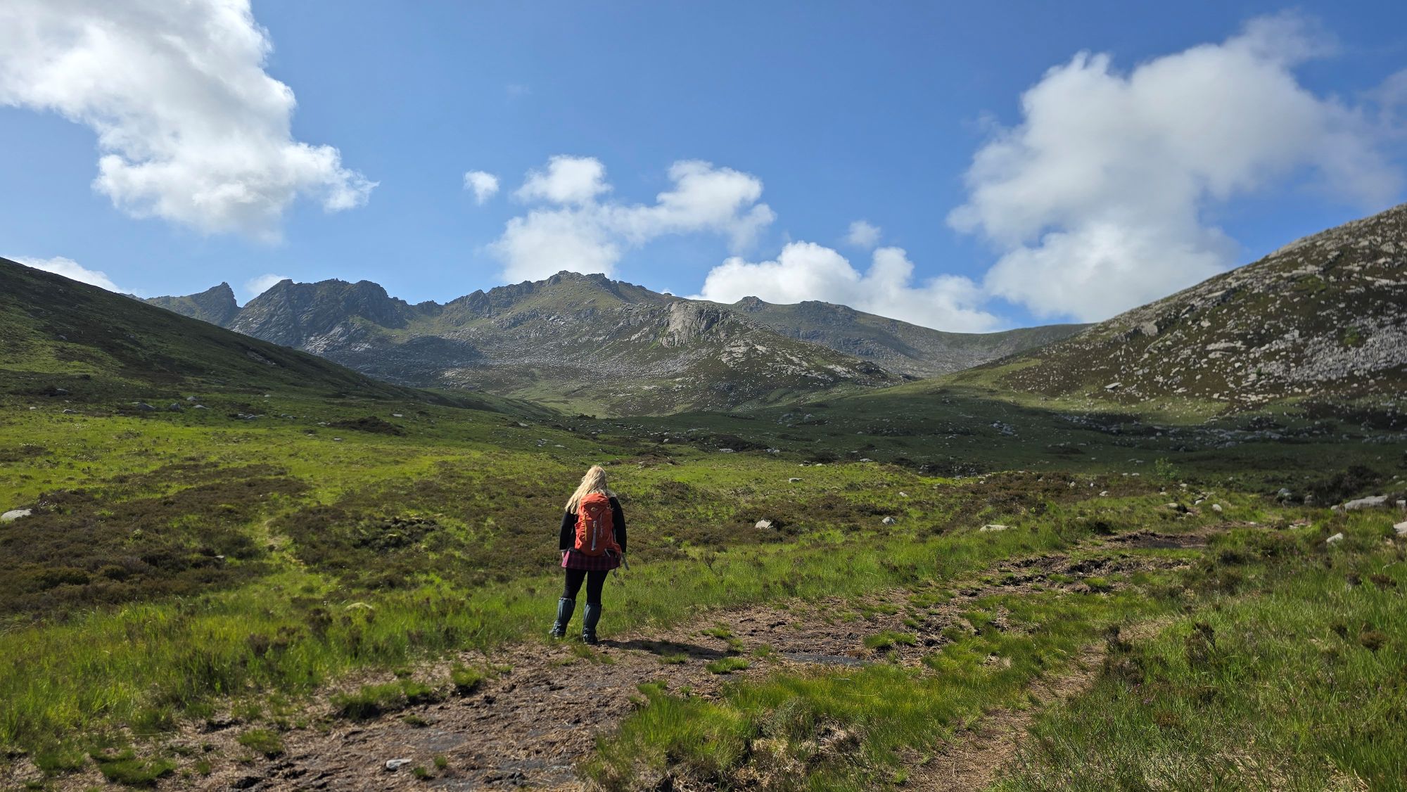 A person standing looking at the mountain views