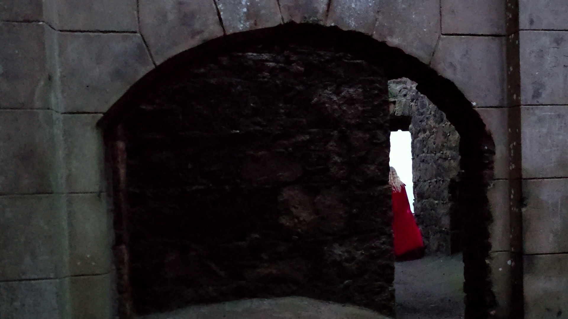 Inside Slains Castle at twilight