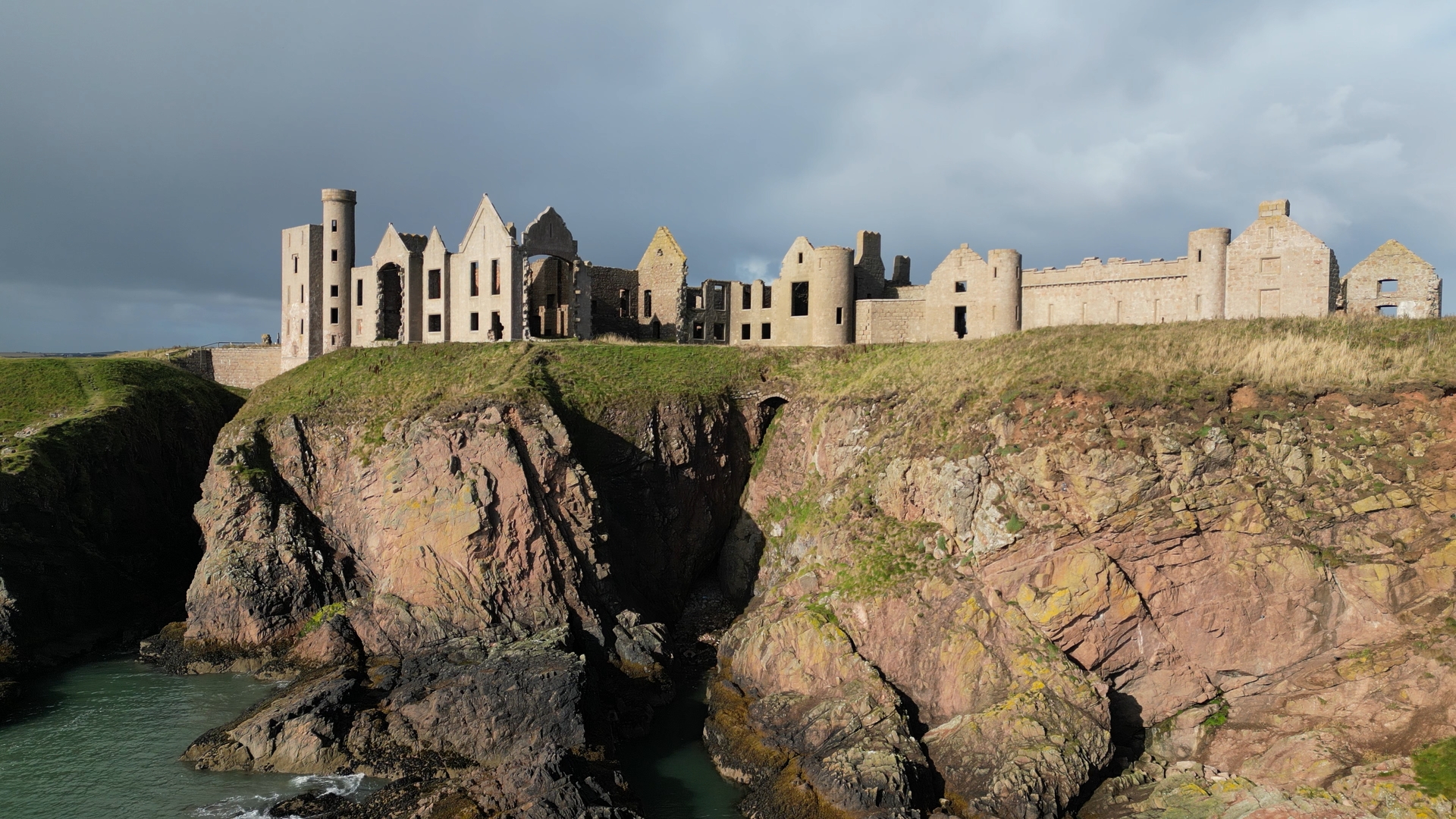 Slains Castle ruins perched on high rugged cliffs